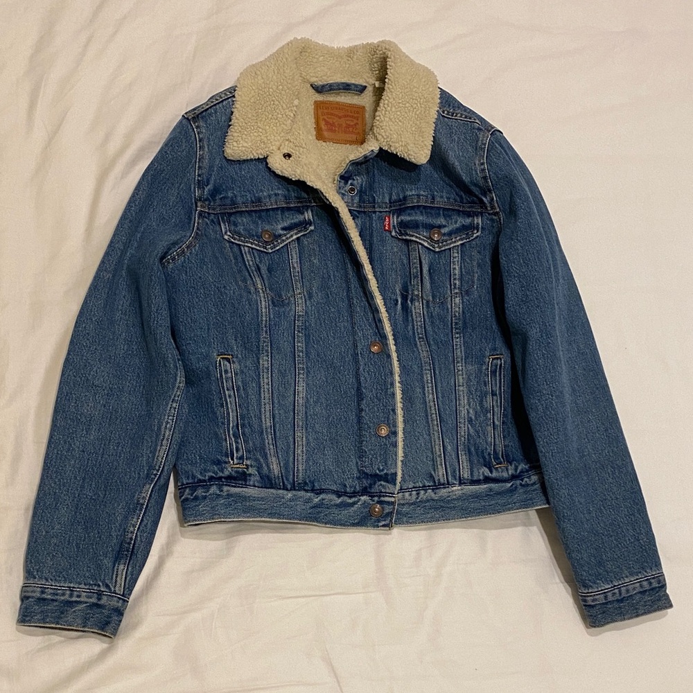 Levi's Blue Denim Jacket with Cream Sherpa Collar